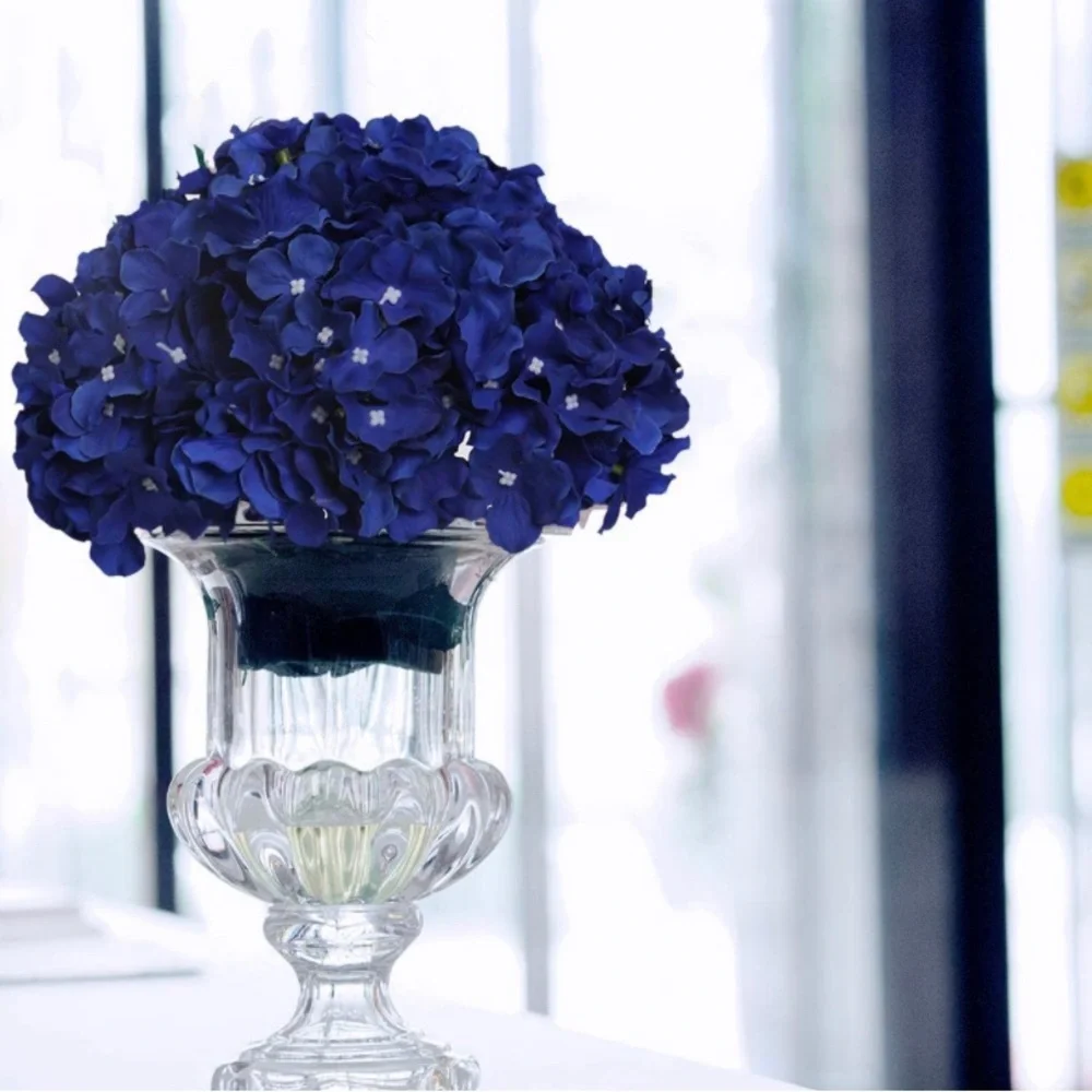 15 count | White Royal & Dusty Blue Hydrangeas Roses Bouquet Wedding Centerpiece